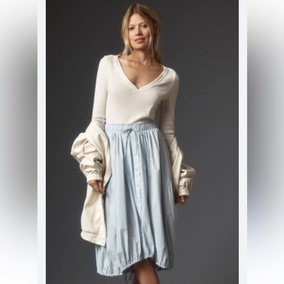 Anthropologie Dresses & Skirts - Anthropologie Daily Practice Long Sleeve Twofer Midi Dress Mockable Blue Cream